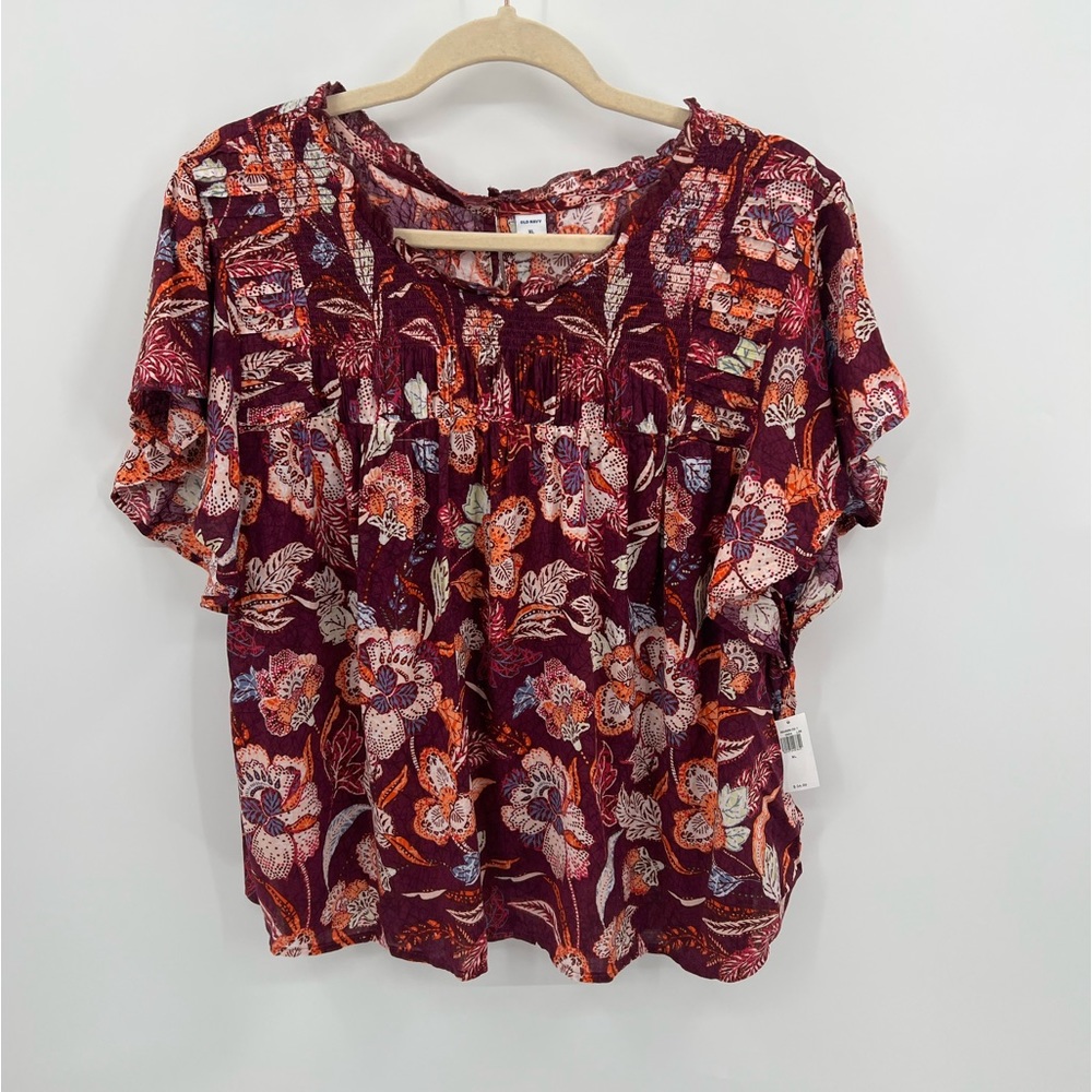 Old Navy floral smocked ruffle sleeve peasant top NWT